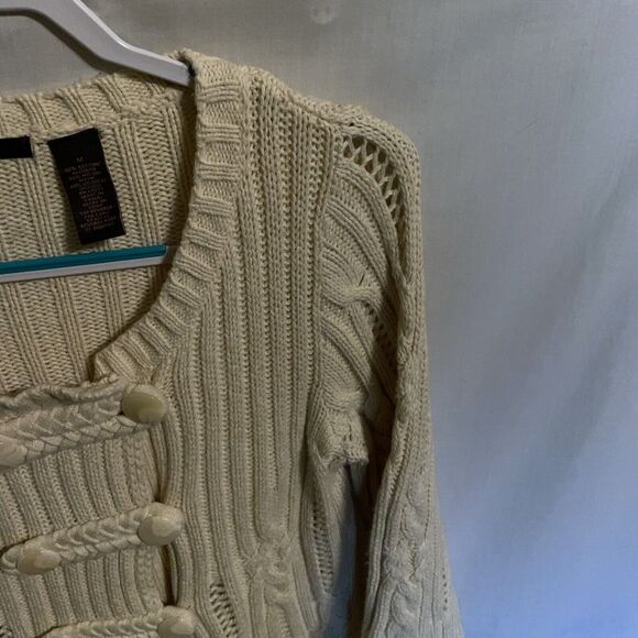 Heather B Women’s Cable Knit Sweater Size Medium Ivory Going Out Party 3/4 Slv - Picture 4 of 12